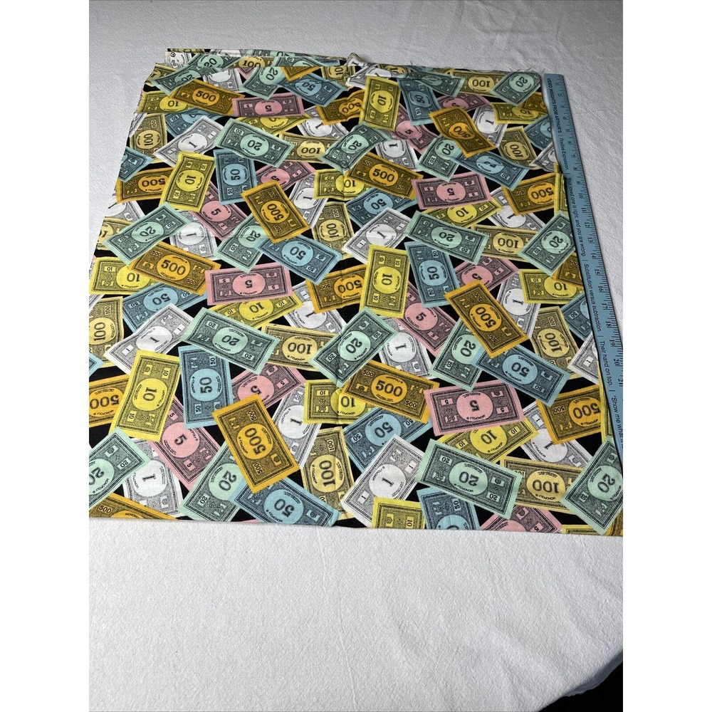 Monopoly Money 2009 Hasbro colorful 100% cotton Rare OOP 5 1/2 yard total clean